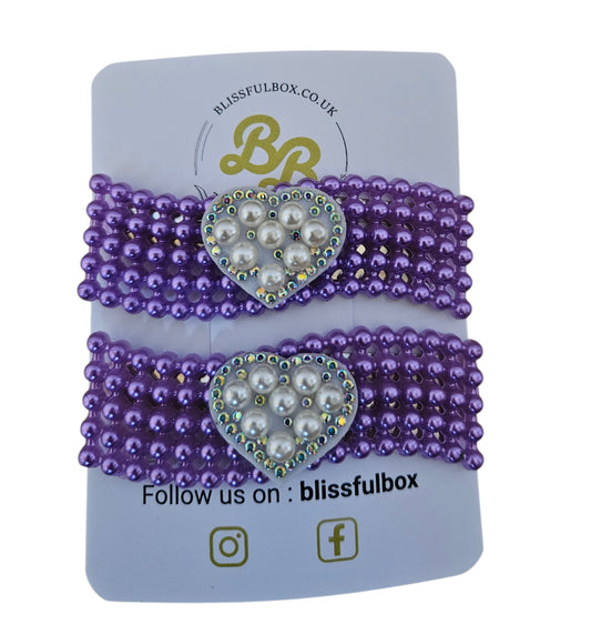Rhinestone Faux Pearl Heart Hair Clips