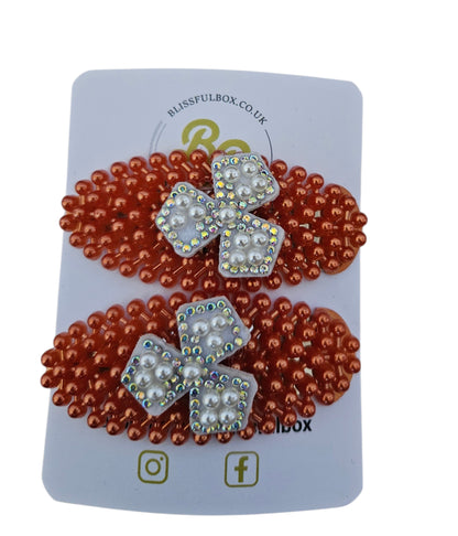 Rhinestone Faux Pearl Heart Hair Clips