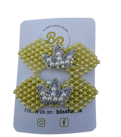 Rhinestone Faux Pearl Heart Hair Clips