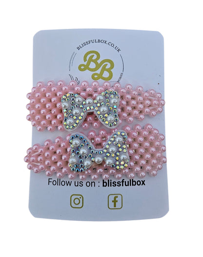 Rhinestone Faux Pearl Heart Hair Clips