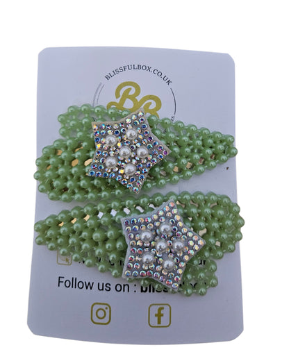 Rhinestone Faux Pearl Heart Hair Clips