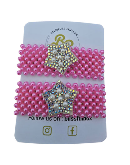 Rhinestone Faux Pearl Heart Hair Clips