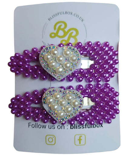 Rhinestone Faux Pearl Heart Hair Clips