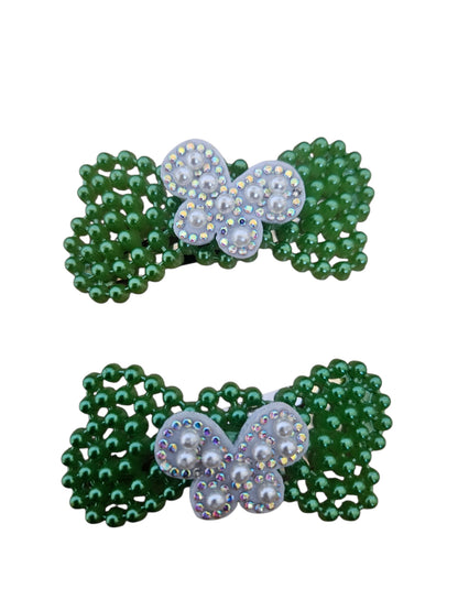 Rhinestone Faux Pearl Heart Hair Clips