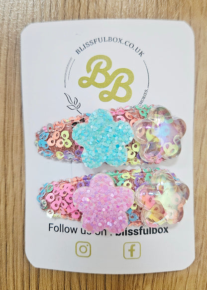 Hair Accessories -Rainbow glitter snap clip set