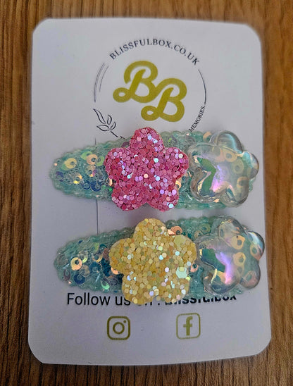 Hair Accessories -Rainbow glitter snap clip set