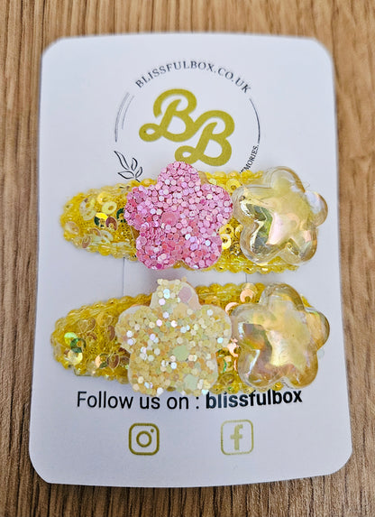 Hair Accessories -Rainbow glitter snap clip set