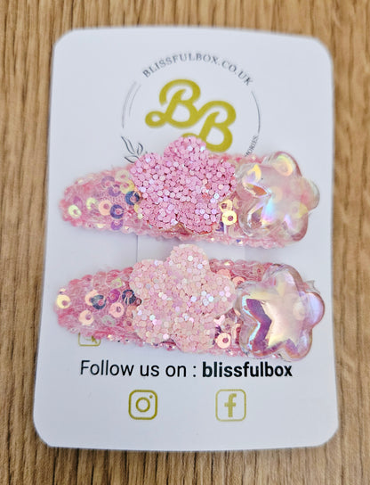 Hair Accessories -Rainbow glitter snap clip set