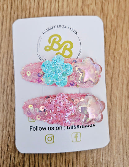 Hair Accessories -Rainbow glitter snap clip set