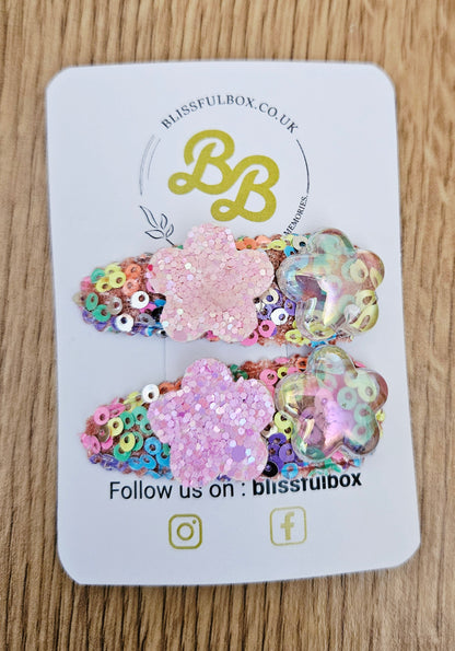 Hair Accessories -Rainbow glitter snap clip set