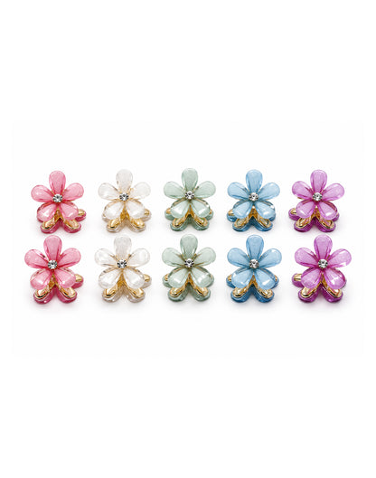 Crystal Flower Mini Hair Clips: Rhinestone Petal Claw Clips
