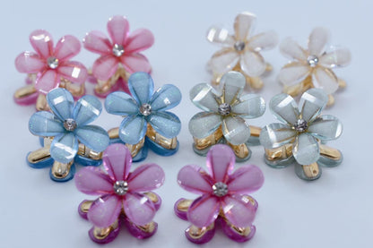 Crystal Flower Mini Hair Clips: Rhinestone Petal Claw Clips