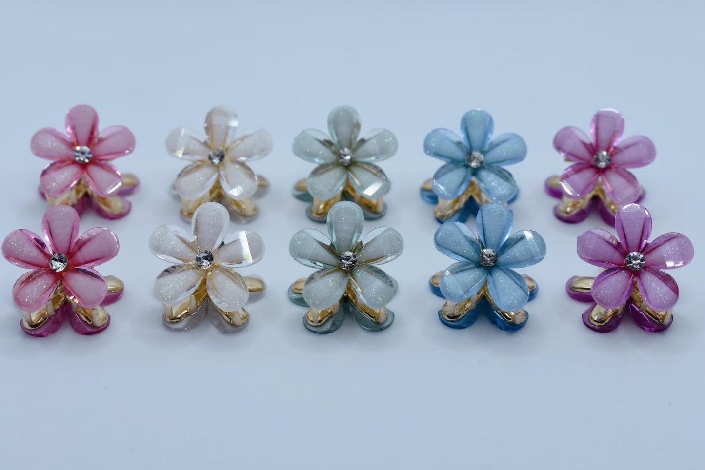 Crystal Flower Mini Hair Clips: Rhinestone Petal Claw Clips