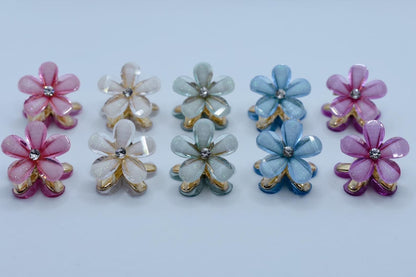 Crystal Flower Mini Hair Clips: Rhinestone Petal Claw Clips
