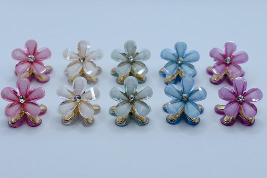 Crystal Flower Mini Hair Clips: Rhinestone Petal Claw Clips