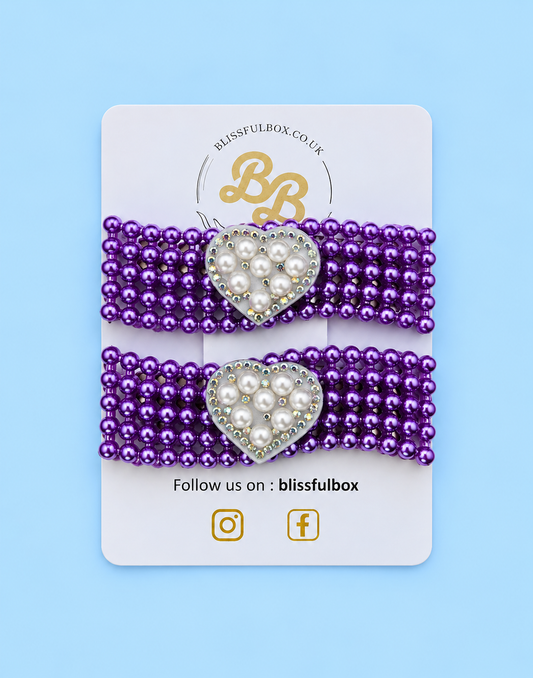 Rhinestone Faux Pearl Heart Hair Clips