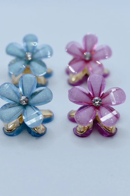 Crystal Flower Mini Hair Clips: Rhinestone Petal Claw Clips